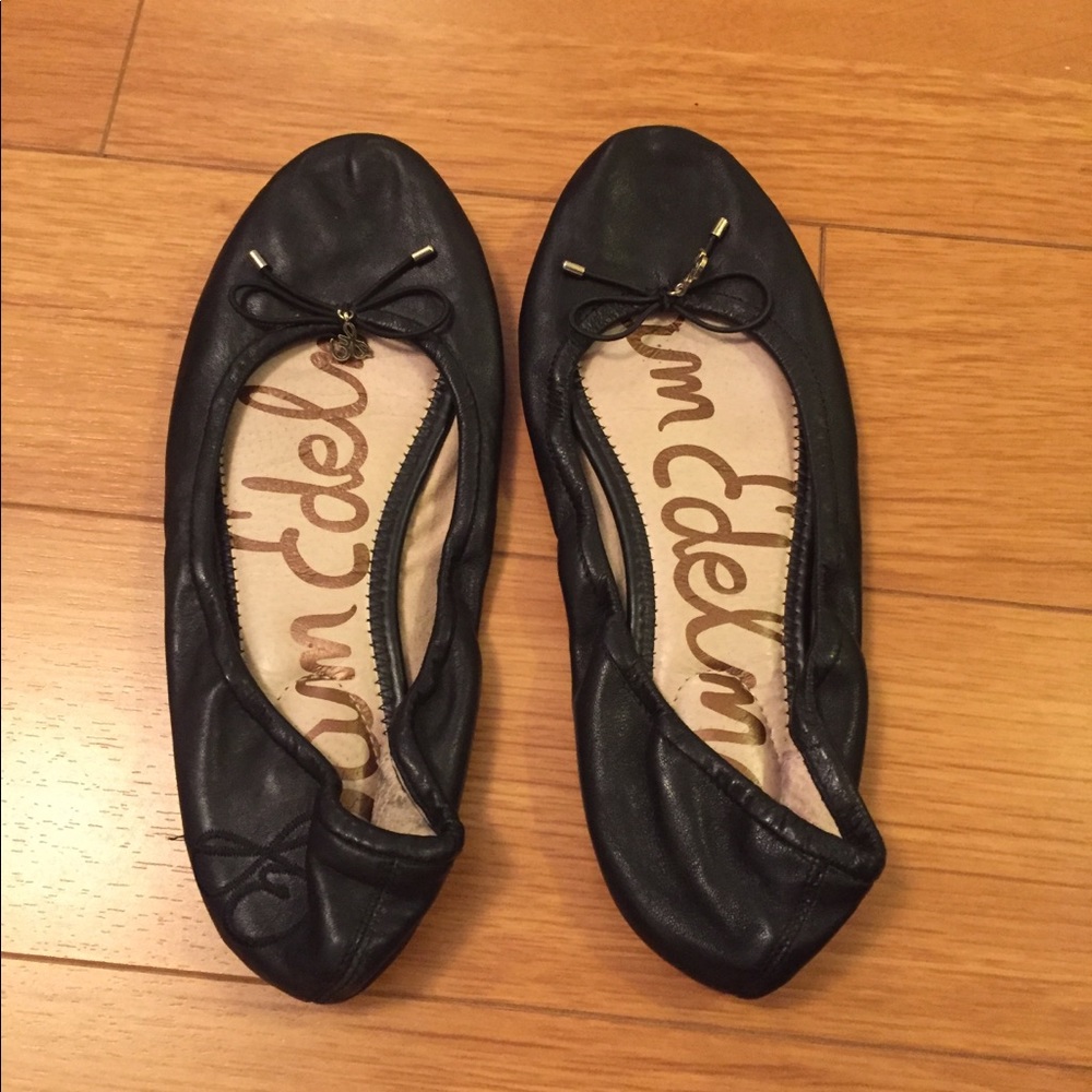 Sam Edelman black flats with bow.